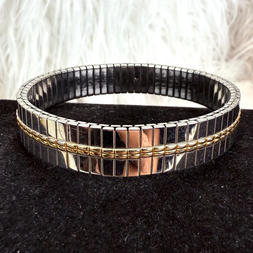 Two Toned Silverton and Goldtone Stretch Bracelet